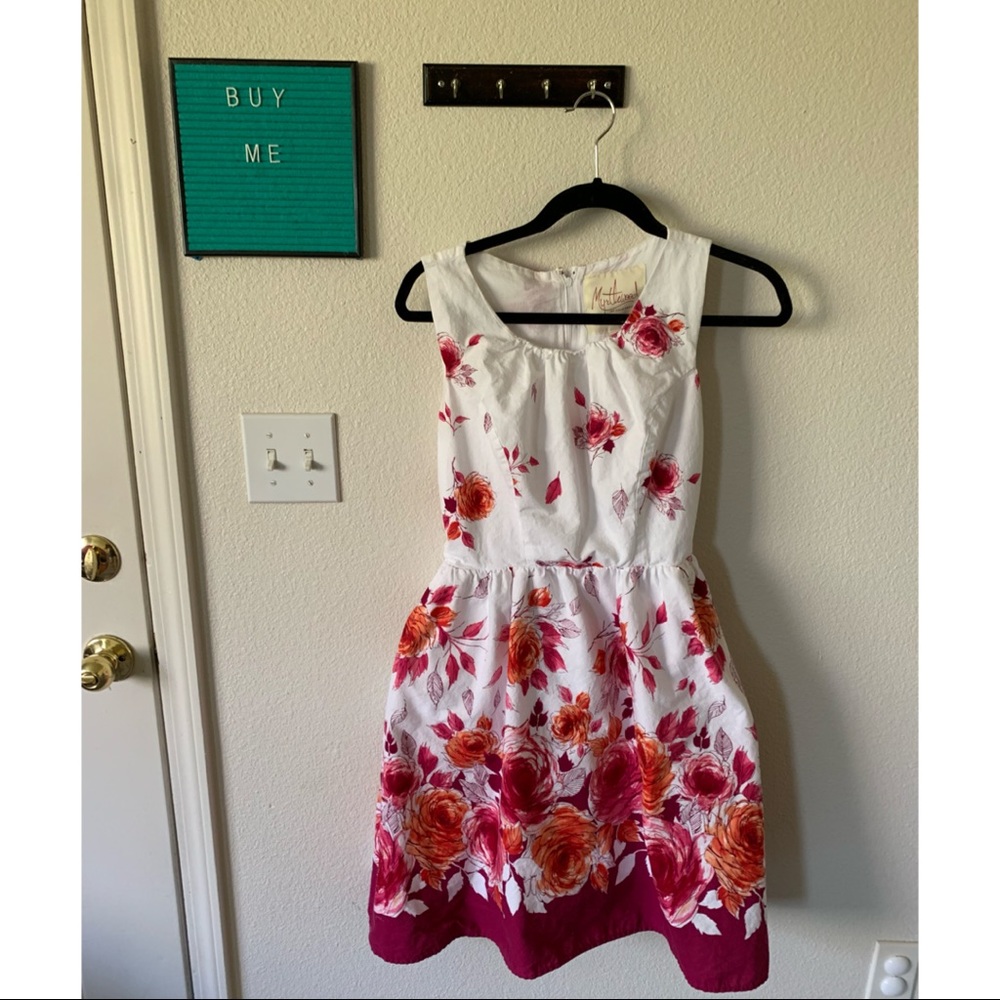 Pink floral and white sundress with pockets